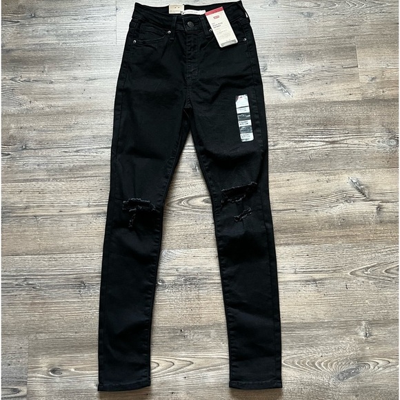 Levi's Denim - Levi’s 721 Solid Black Distressed High Rise Skinny Jeans sz 25/28 Hypersoft NWT